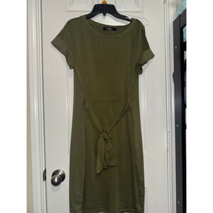 Women's MEROKEETY Olive Green Short Sleeve Tie-Waist Dress M